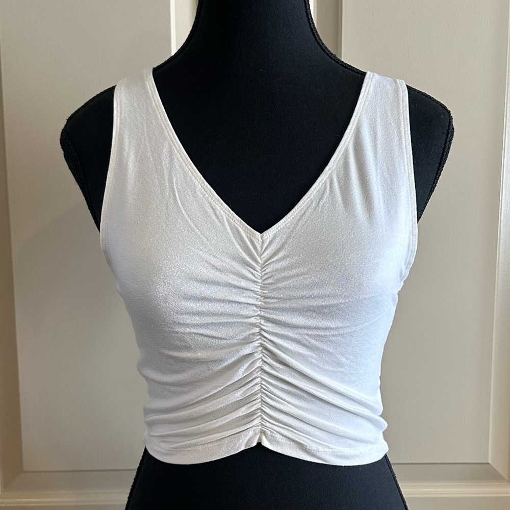 Garage NWT White Ruched V-Neck Crop Top